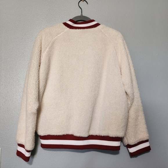 SOUTH POLE Y2K Sherpa Bomber Jacket Juniors Large Cream Zip Up Preppy Varsity - Picture 3 of 8